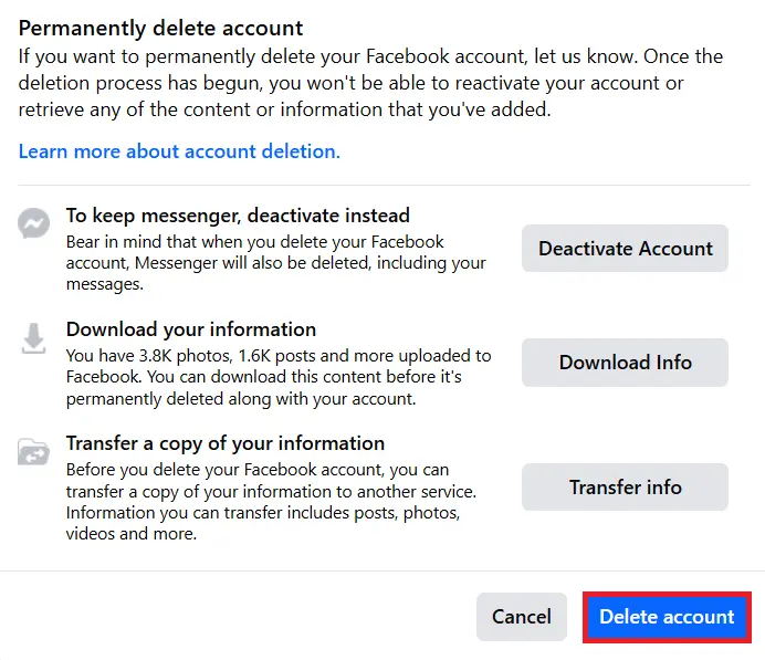 Bild: Facebook: Permanently delete account