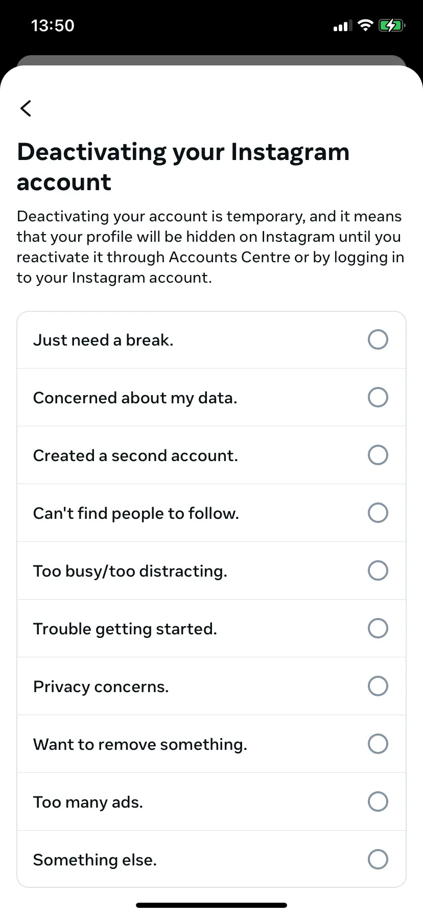 Give a reason for deactivating or deleting your account Bild: Give a reason for deactivating or deleting your account