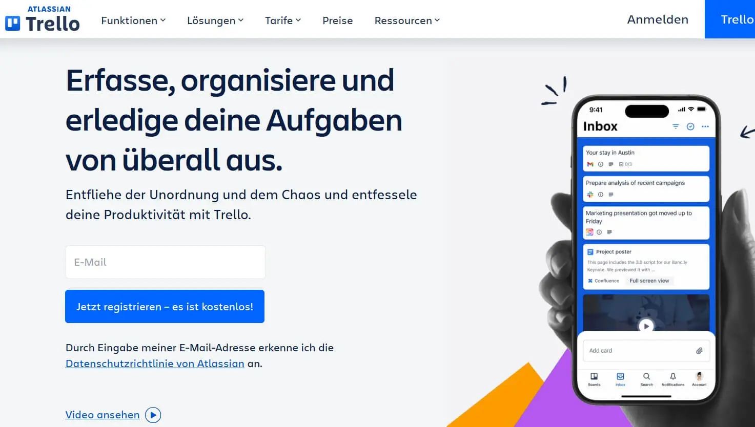 Webbplatsen för Trello webbapp Bild: Webbplatsen för Trello webbapp