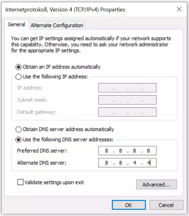 Windows 10: IPv4-Eigenschaften Bild: Windows 10: IPv4-Eigenschaften