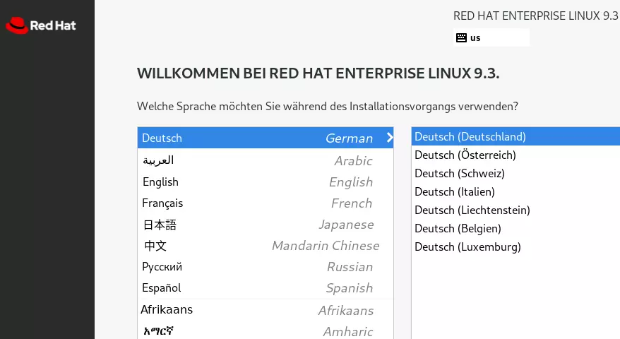 RHEL 9 Installationssprache Bild: RHEL 9 Installationssprache