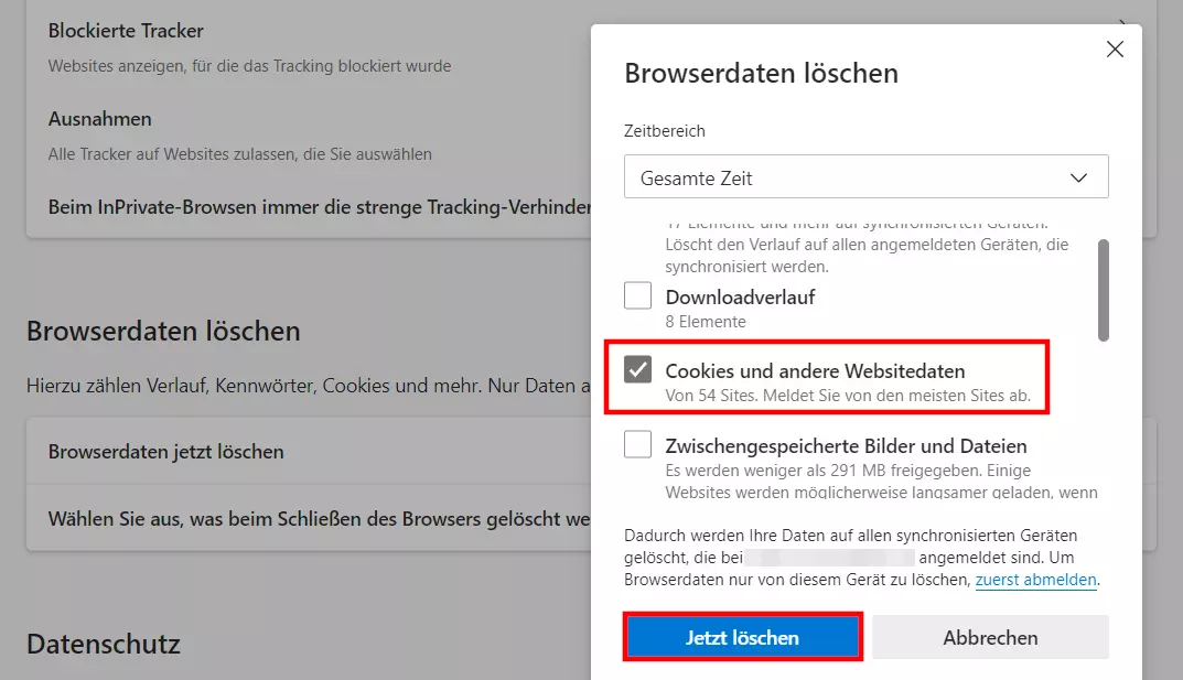 Bild: Edge: Cookies löschen