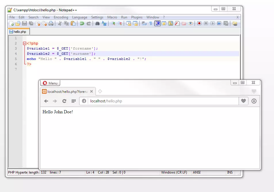 Bild: Data being passed using $_GET