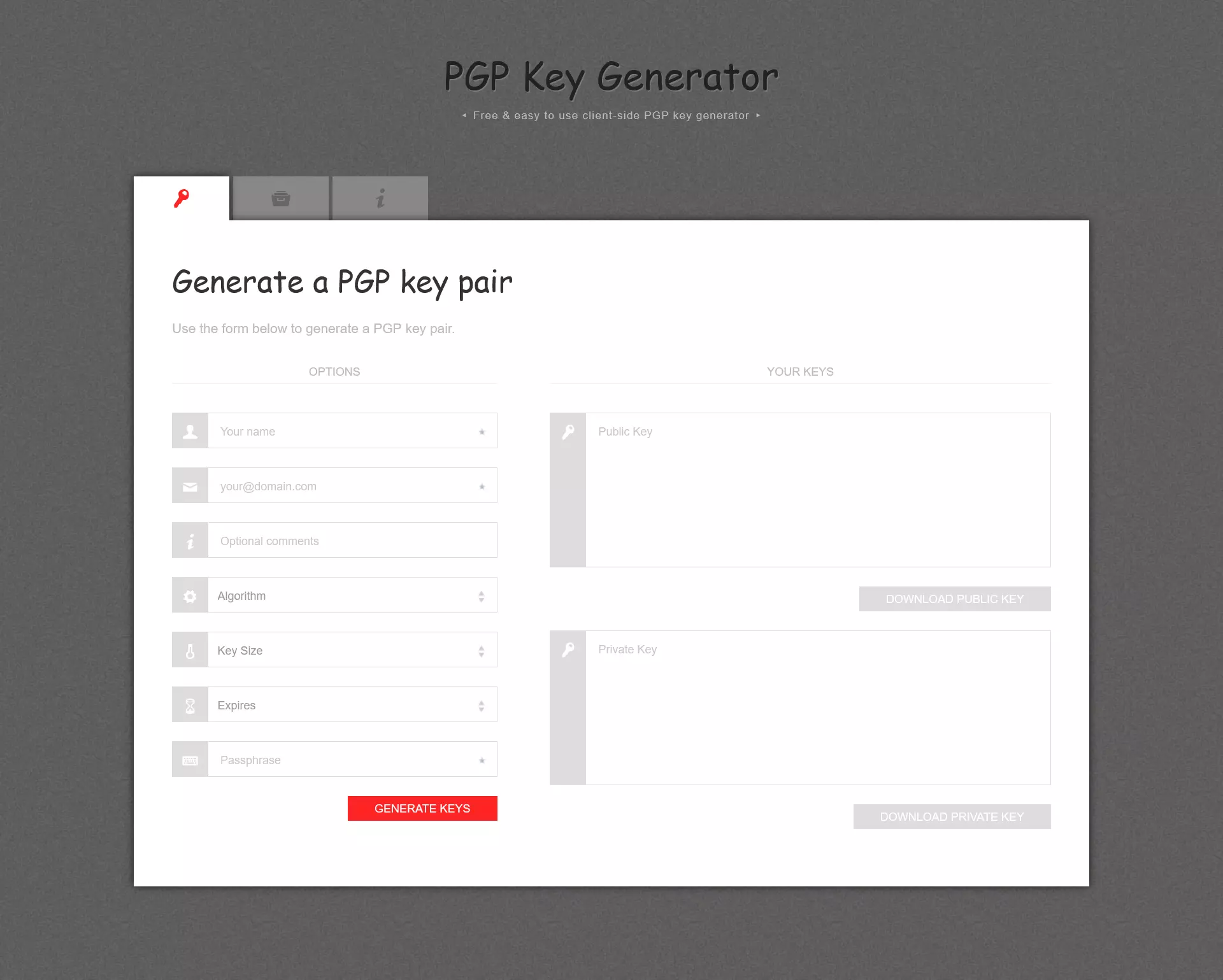Web tool for PGP encryption generator Bild: Web tool for PGP encryption generator