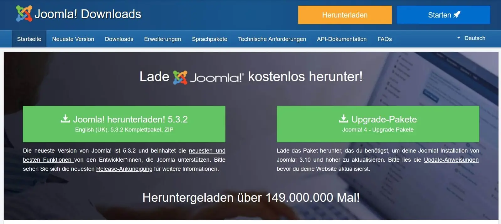 Joomla download page Bild: Joomla download page