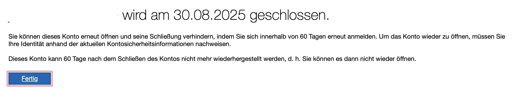 Bild: Bestätigung der Löschung