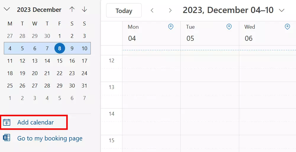 Bild: Outlook on the web: Add calendar