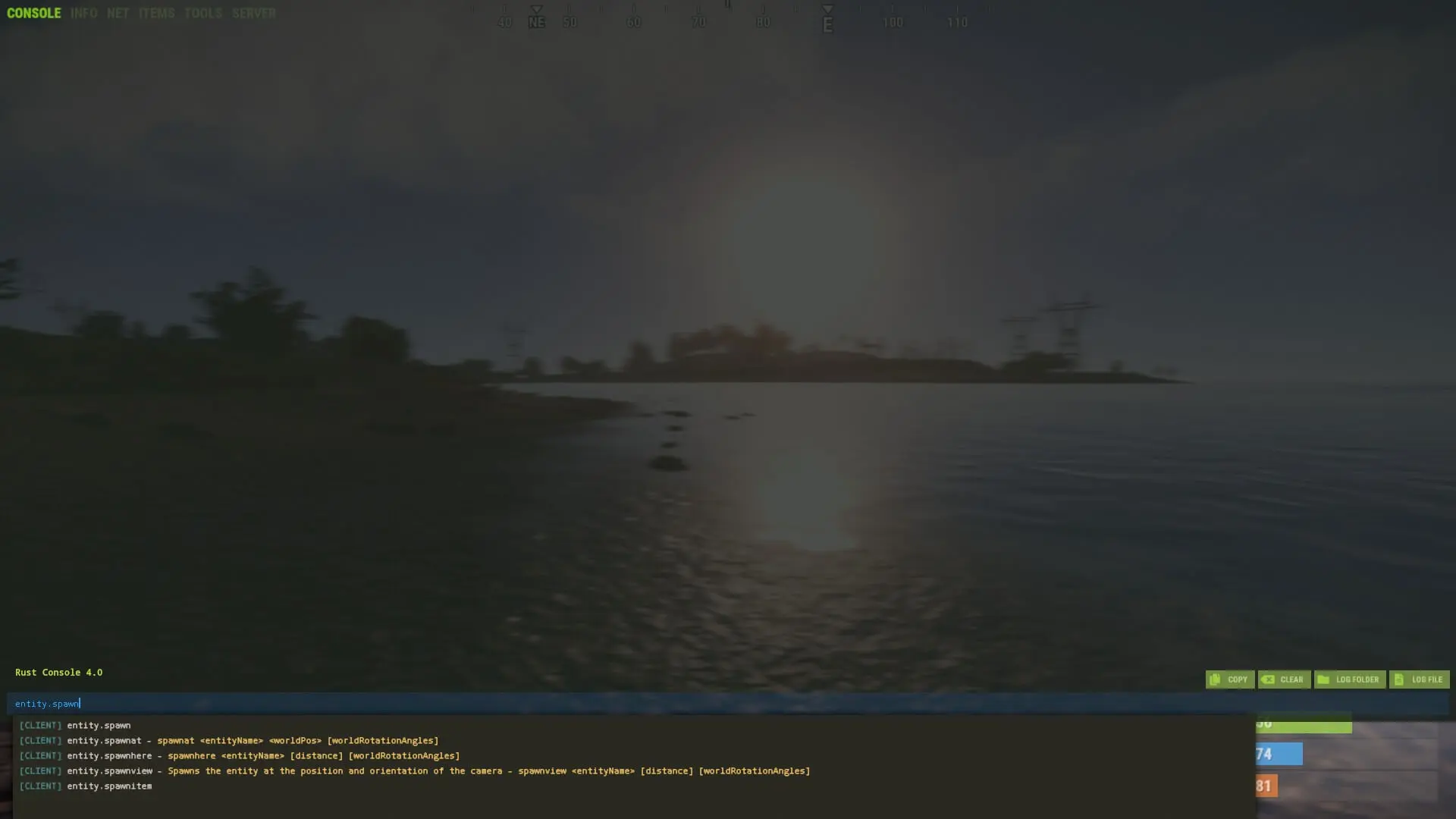 Bild: Rust in-game console