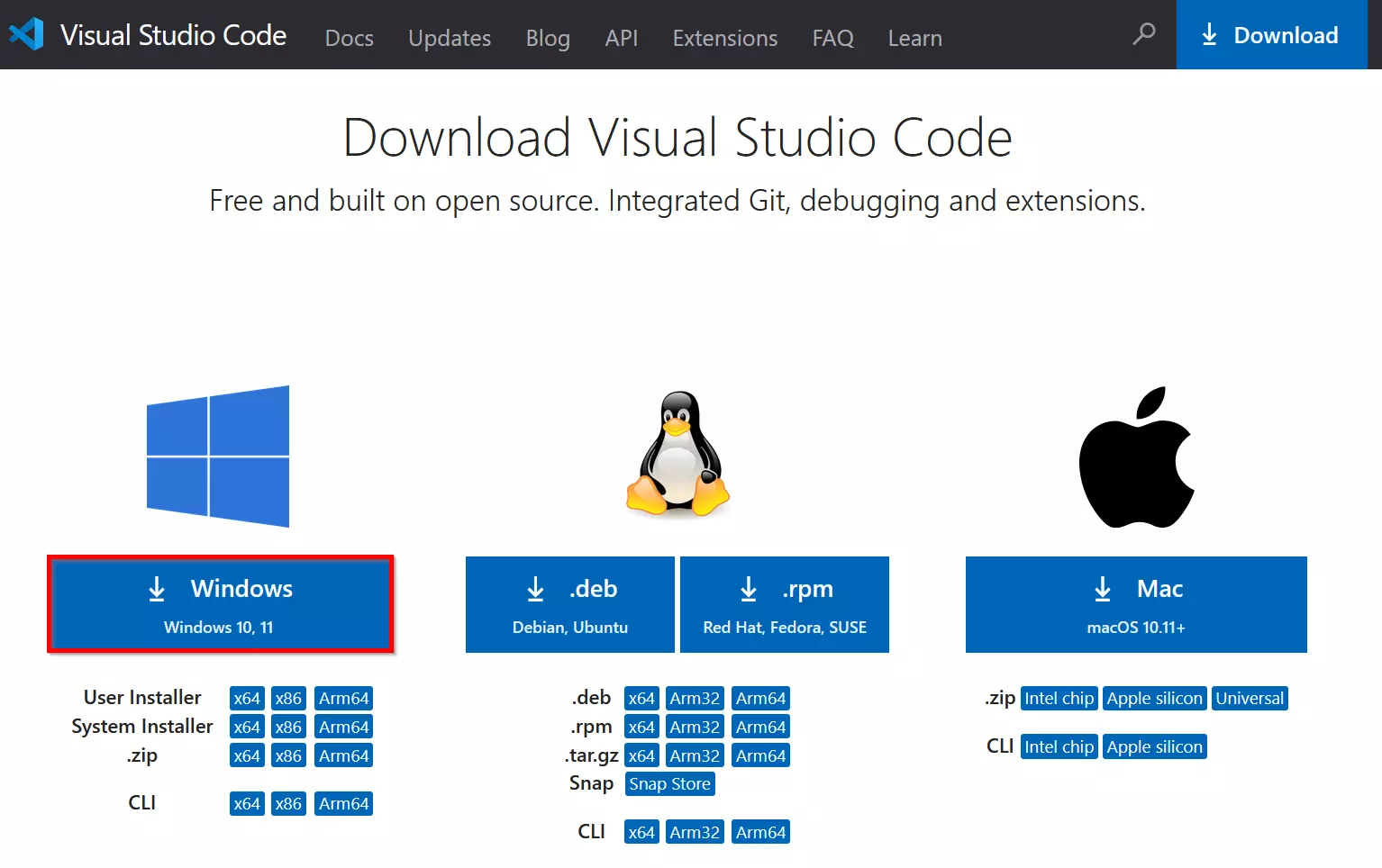 Bild: Web page for VS Code download