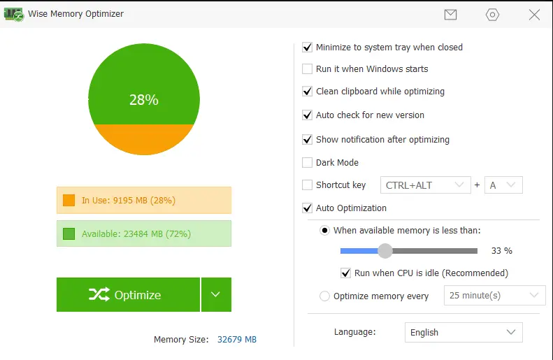 Wise Memory Optimizer screenshot Bild: Wise Memory Optimizer screenshot