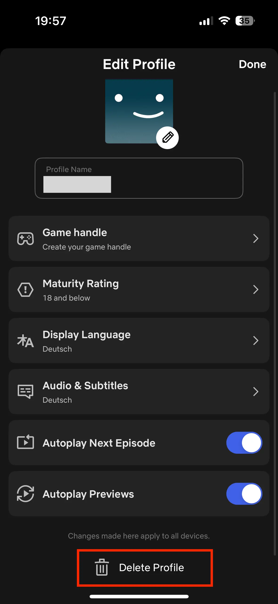 Netflix app: Delete profile Bild: Netflix app: Delete profile