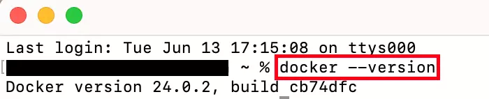 Bild: Screenshot of Mac terminal after running docker –version