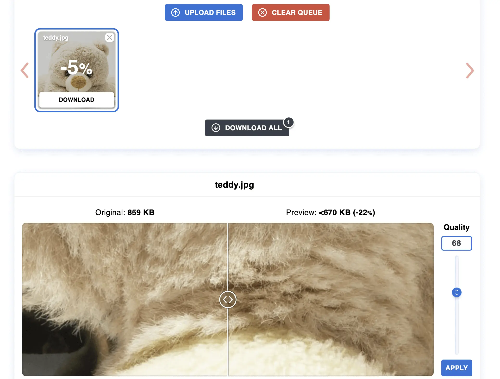 Bild: Image compression with Optimizilla