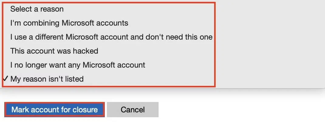 Bild: Mark account for closure