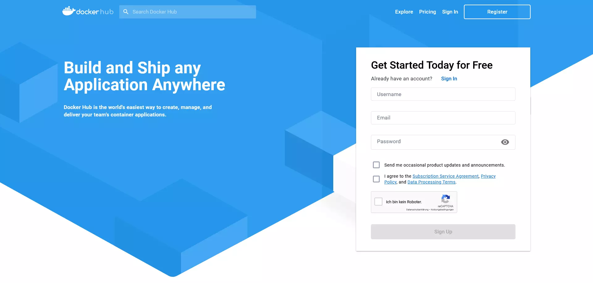 Bild: The Docker hub: Registration