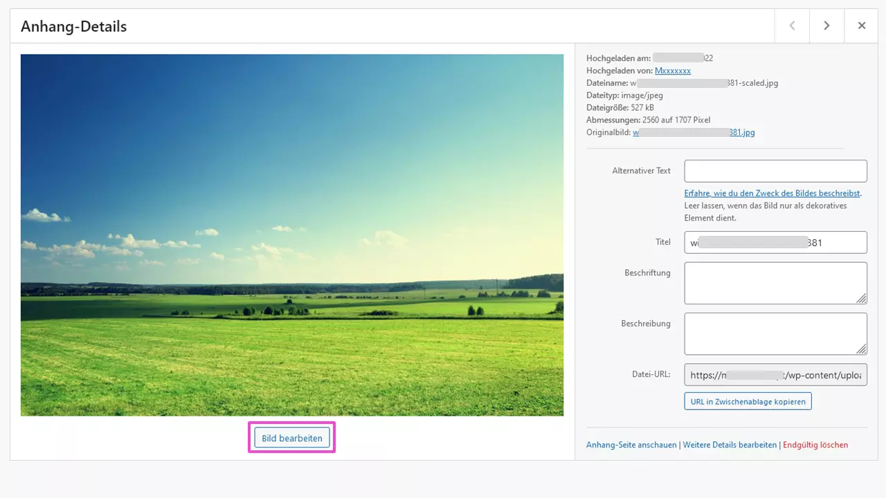 Bild: Bildbearbeitung in der WordPress-Mediathek