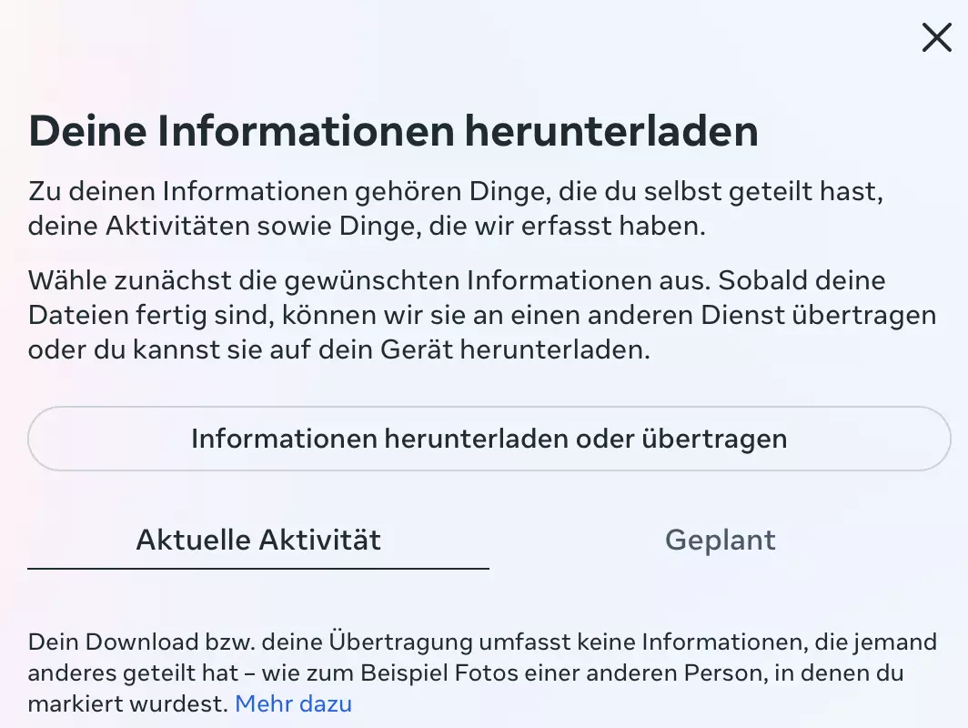 Facebook: Informationen herunterladen Bild: Facebook: Informationen herunterladen