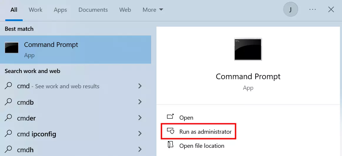 Searching for the command prompt in Windows 10 Bild: Searching for the command prompt in Windows 10