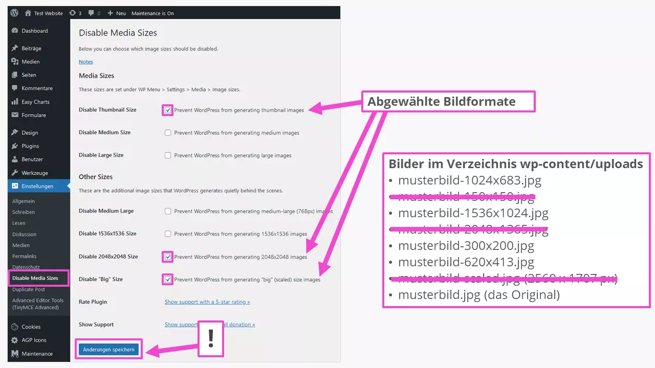 Bild: Optimale Bildgrößen in WordPress mithilfe eines Plugins unterdrücken