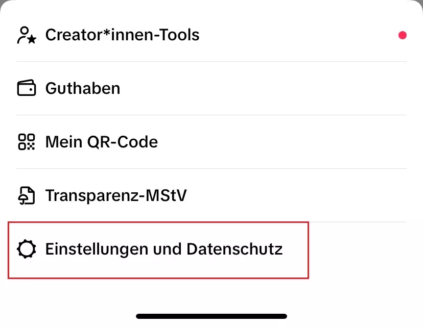 Bild: TikTok-Menü allgemein unter dem Drei-Striche-Icon