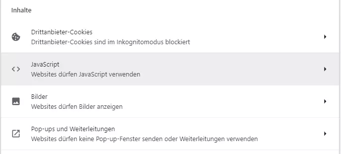 Bild: Inhaltseinstellungen in Chrome