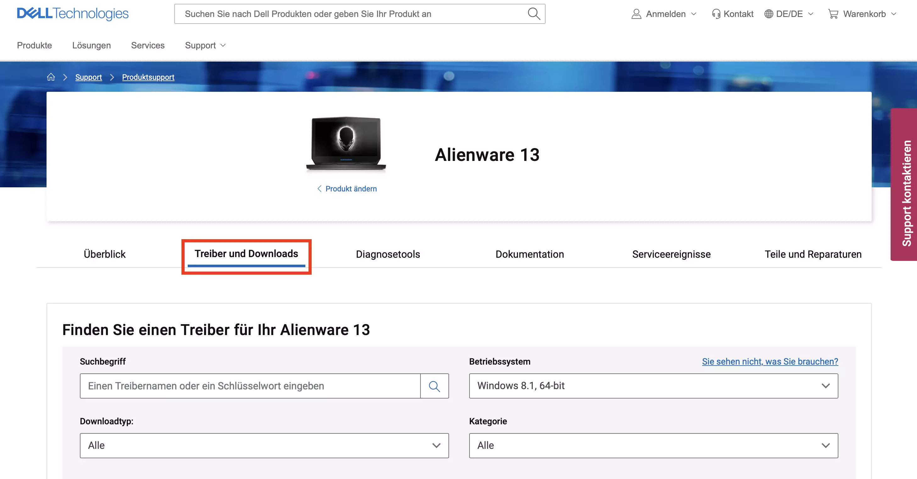 Bild: Produktsuche auf der Dell-Website