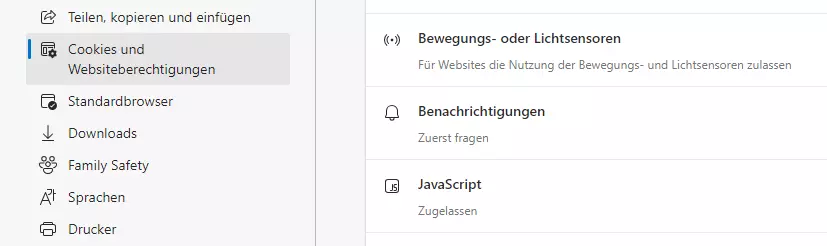 Bild: JavaScript-Berechtigungen in Edge