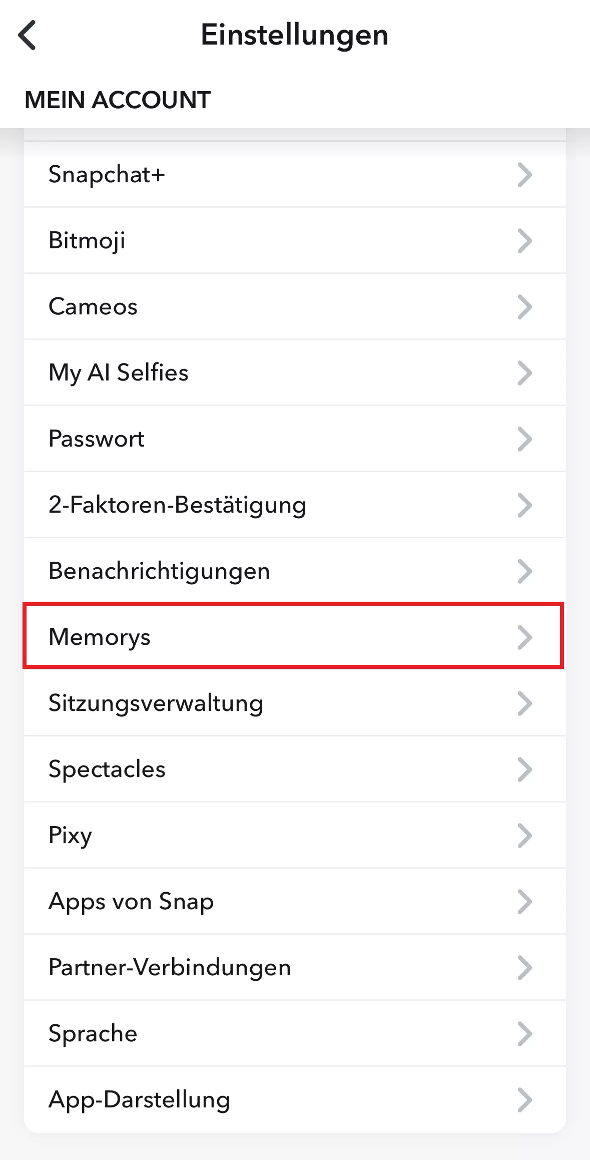 Bild: Memorys-Einstellungen wählen