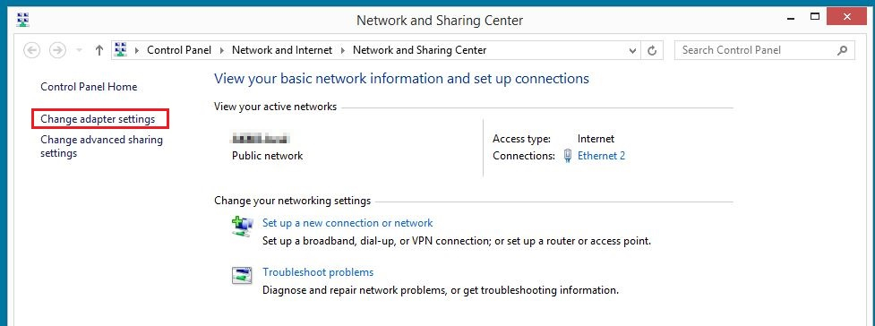Bild: Network and Sharing Center in Windows 8