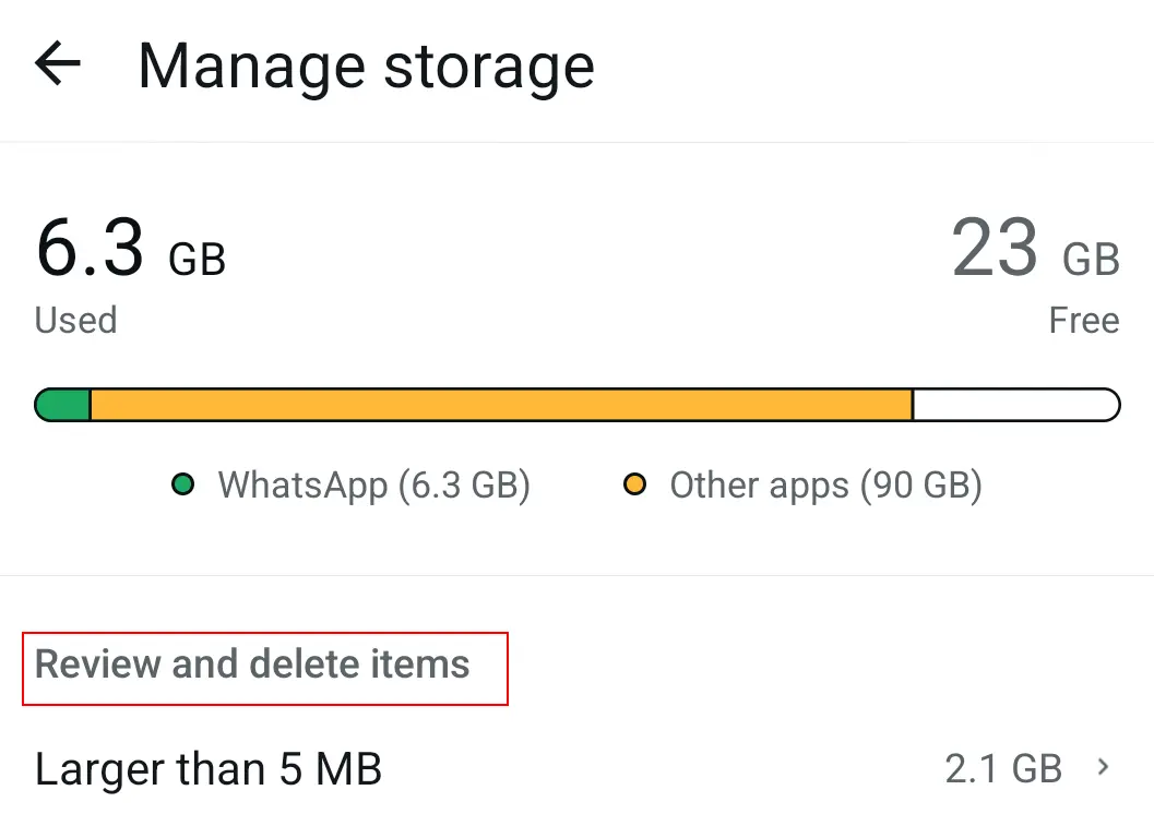 Bild: Android screenshot of how to manage storage in WhatsApp