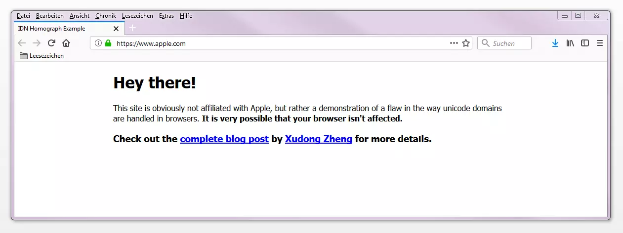 Bild: Homografischer Angriff Beispiel