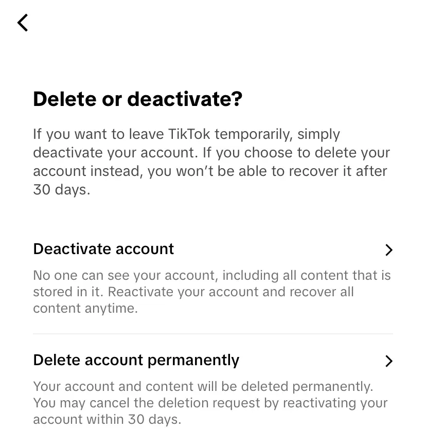 TikTok Window: Delete or deactivate account? Bild: TikTok Window: Delete or deactivate account?