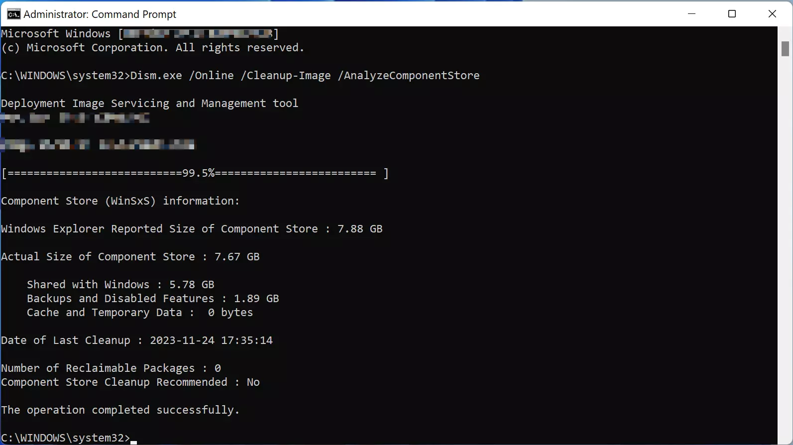 Result of using the ‘Dism.exe /Online /Cleanup-Image /AnalyzeComponentStore’ command Bild: Result of using the ‘Dism.exe /Online /Cleanup-Image /AnalyzeComponentStore’ command