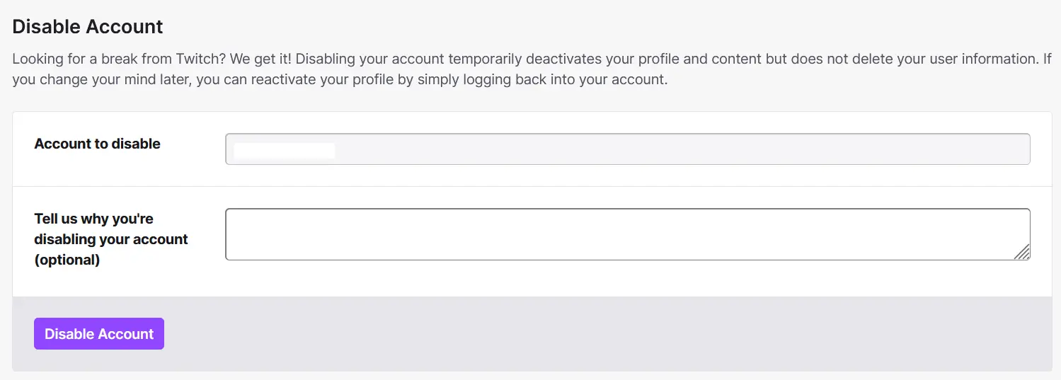 Option to disable a Twitch account Bild: Option to disable a Twitch account