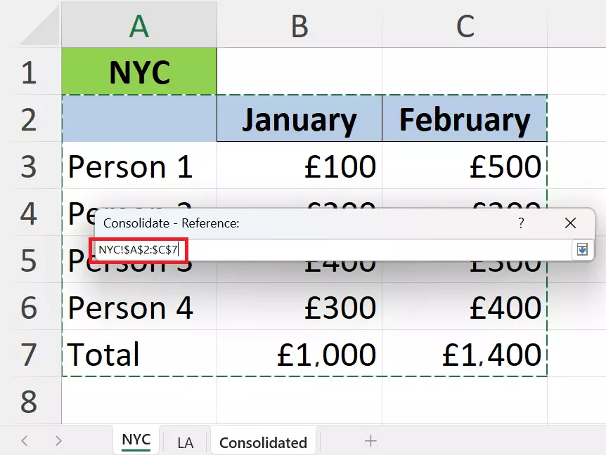 Bild: Selection of worksheet cells that should be merged