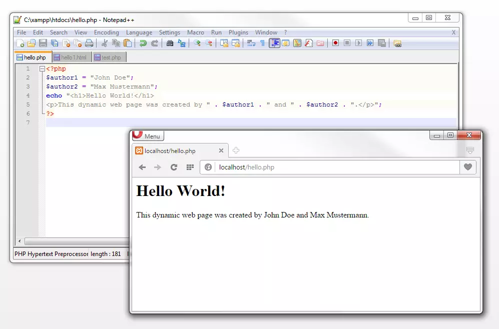Bild: Connecting strings and variables with concatenation operators