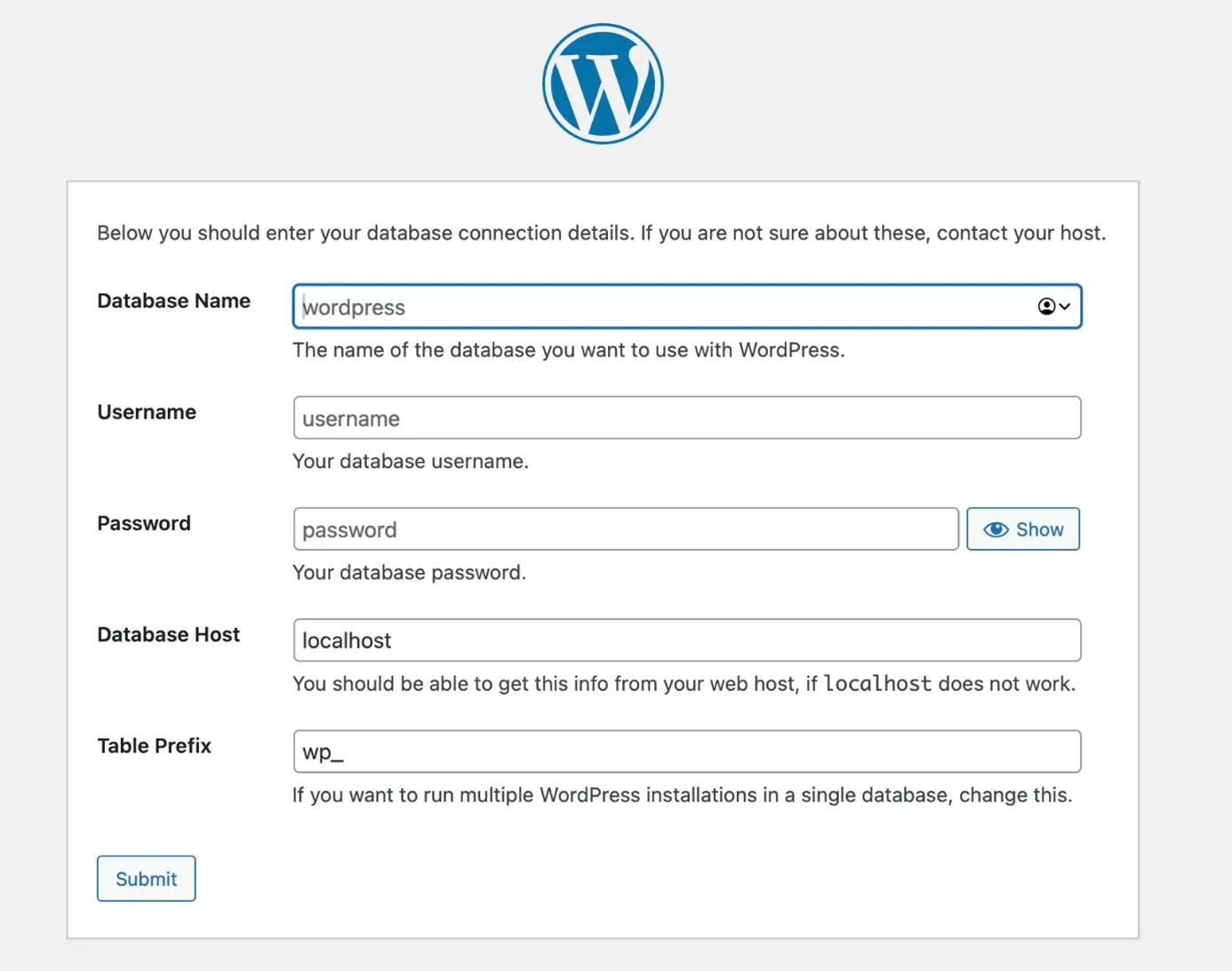 Screenshot of the WordPress database connection Bild: Screenshot of the WordPress database connection