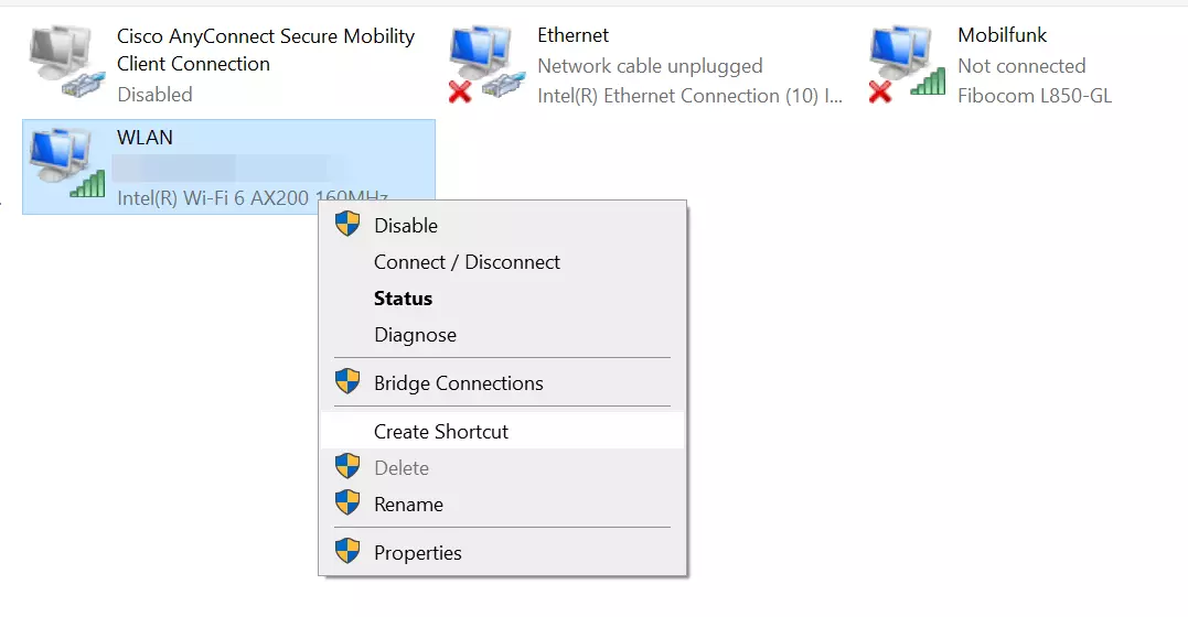 Eingerichtete Netzwerkverbindung in Windows 10 Bild: Eingerichtete Netzwerkverbindung in Windows 10