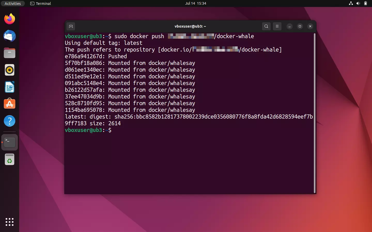 Bild: Ubuntu terminal: Status message of the image upload