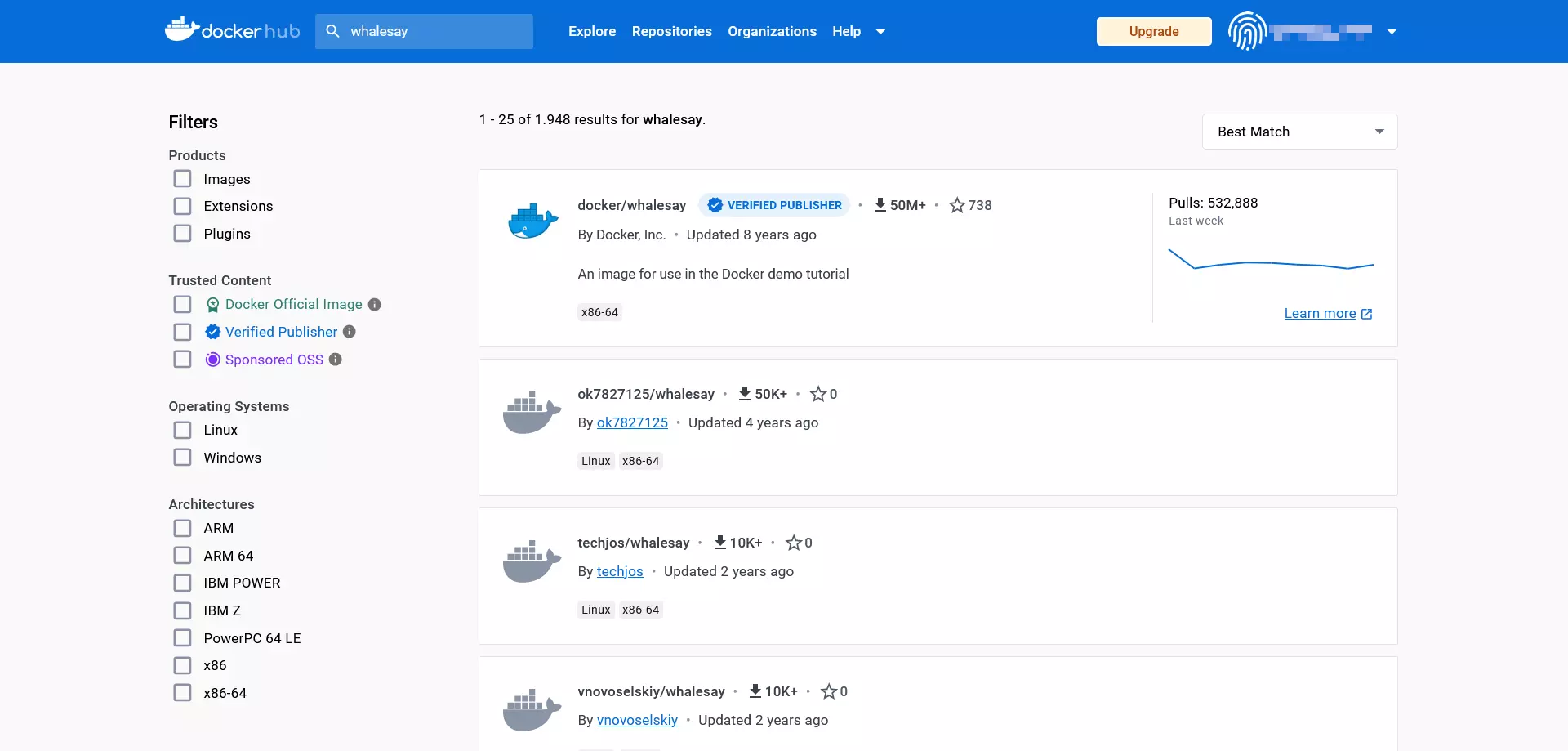 Bild: The search function in Docker hub