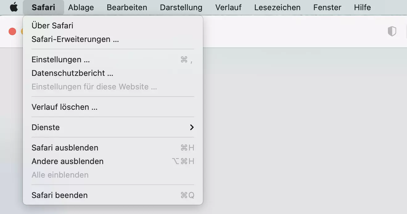 Bild: Screenshot des Safari-Menüs