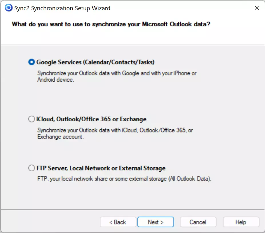 Bild: Synchronisation options in Sync2 Synchronisation Setup Wizard