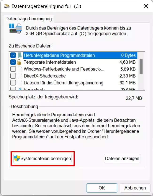 Bild: Laufwerk C bereinigen