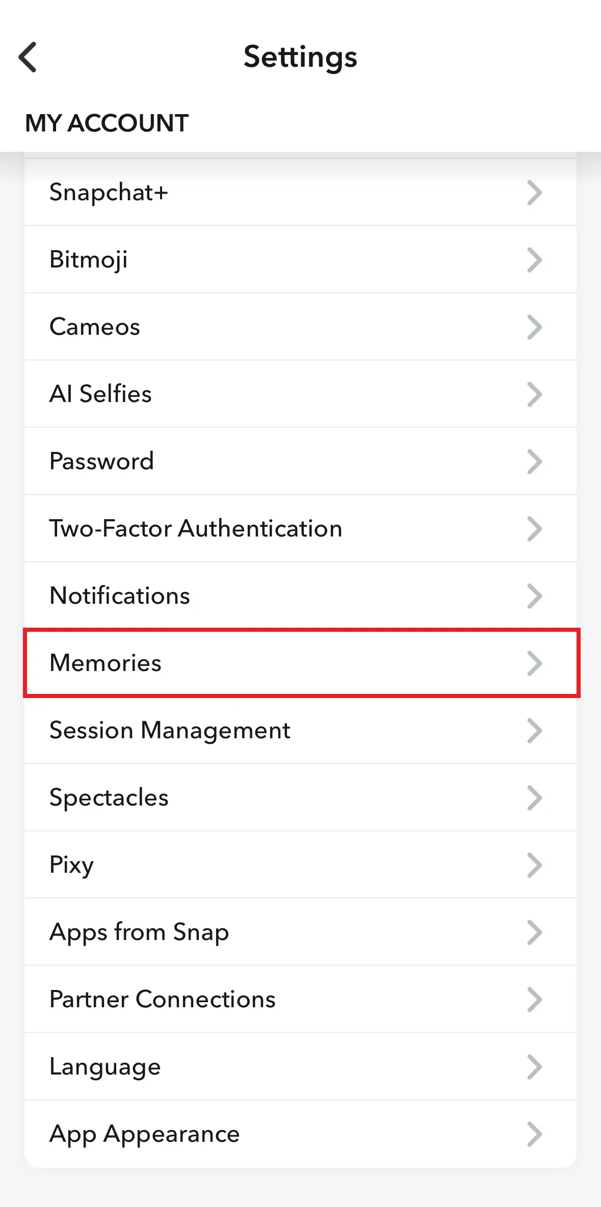 Memory settings in Snapchat profile Bild: Memory settings in Snapchat profile