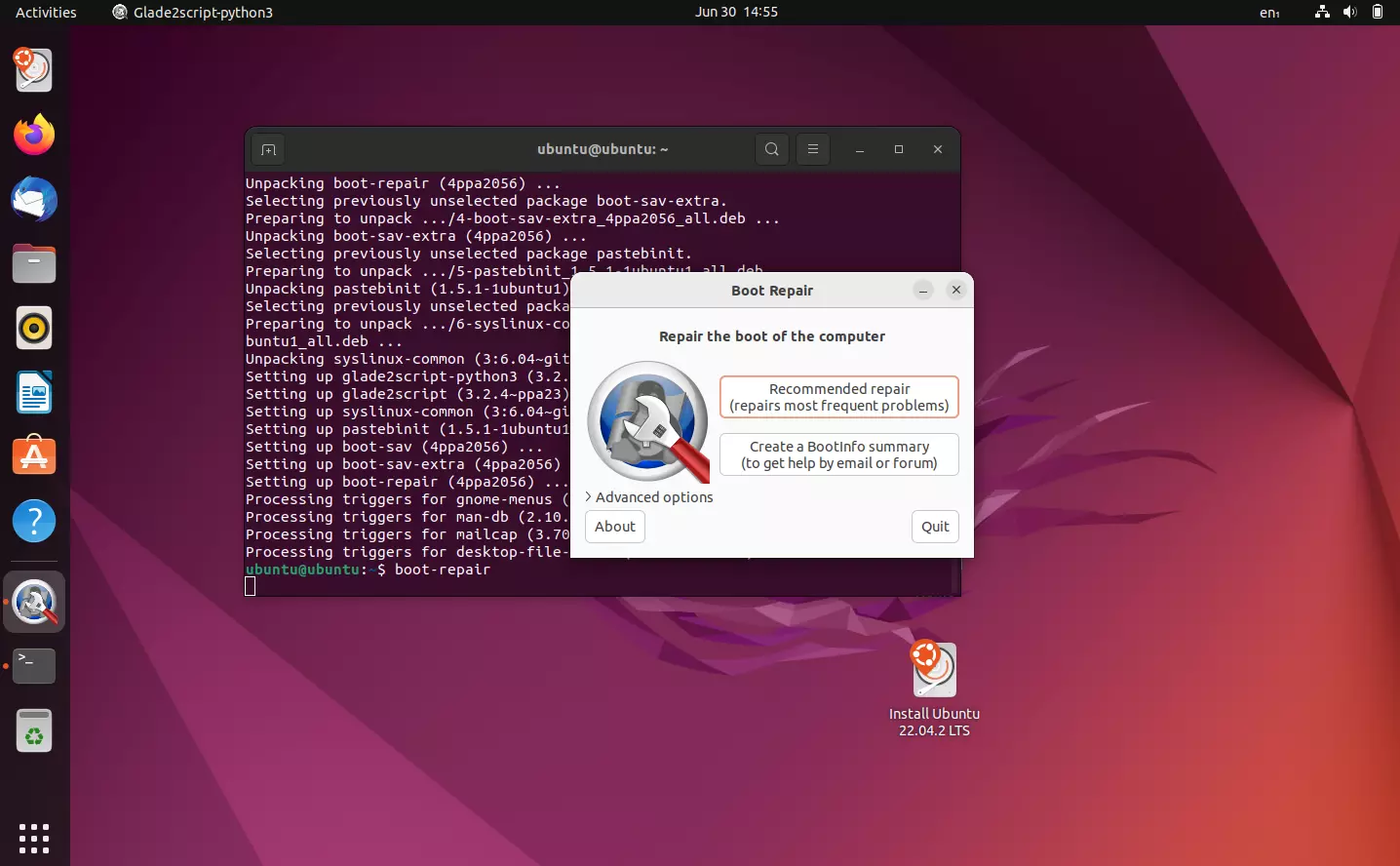 Afbeelding: Ubuntu Boot Repair user interface