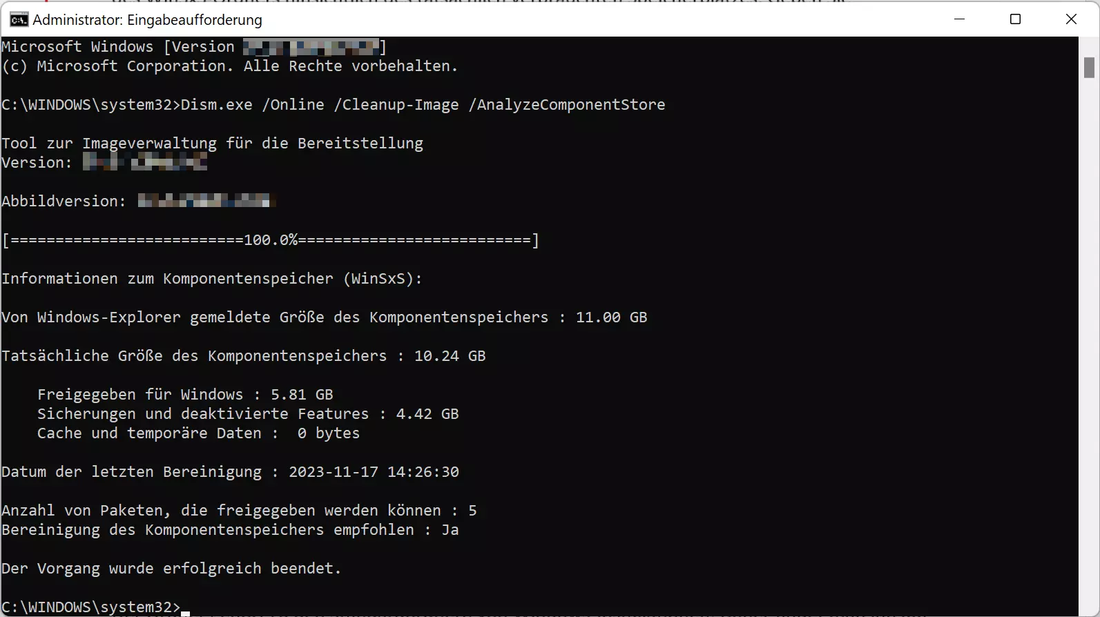Bild: Analyse-Ergebnis des Befehls Dism.exe