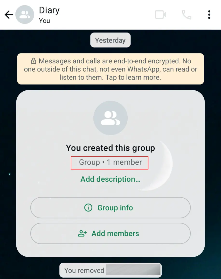 Bild: Android screenshot of a private diary in WhatsApp