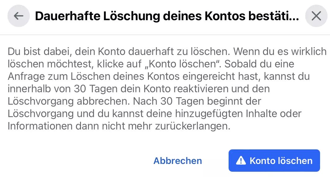 Facebook: Kontolöschung bestätigen Bild: Facebook: Kontolöschung bestätigen