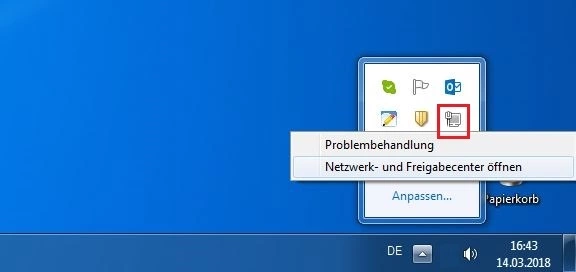 Windows 7: Netzwerksymbol im System Tray Bild: Windows 7: Netzwerksymbol im System Tray