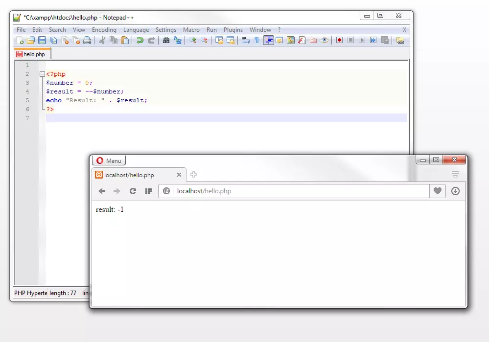 Bild: Pre-decrement the number 0